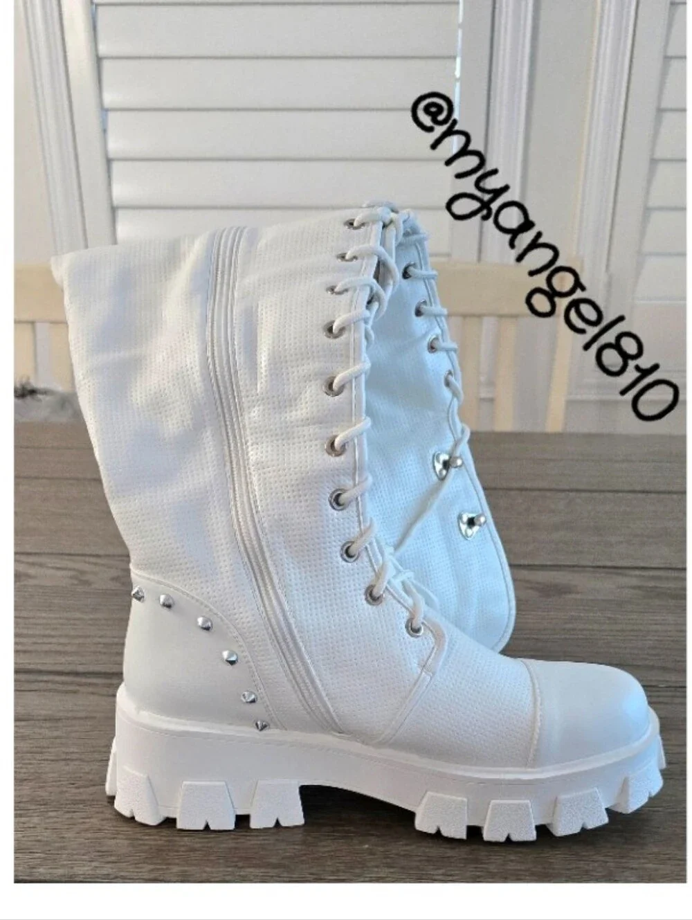 Azalea Wang White Lace-Up Over-the-Knee Combat Boots, Size 11